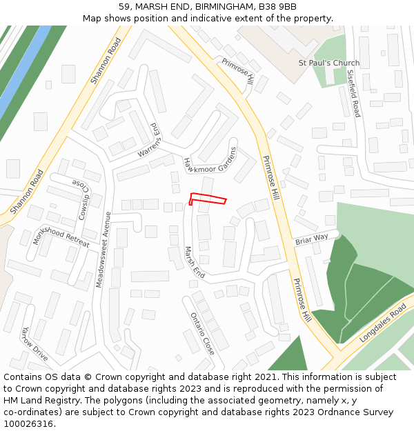 59, MARSH END, BIRMINGHAM, B38 9BB: Location map and indicative extent of plot