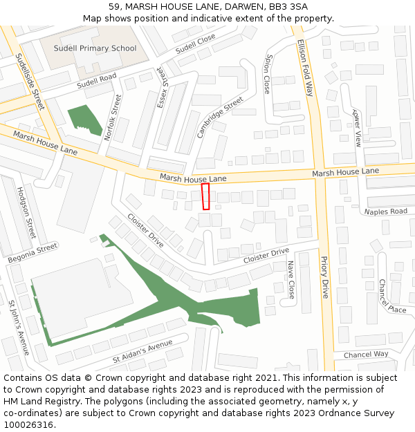 59, MARSH HOUSE LANE, DARWEN, BB3 3SA: Location map and indicative extent of plot