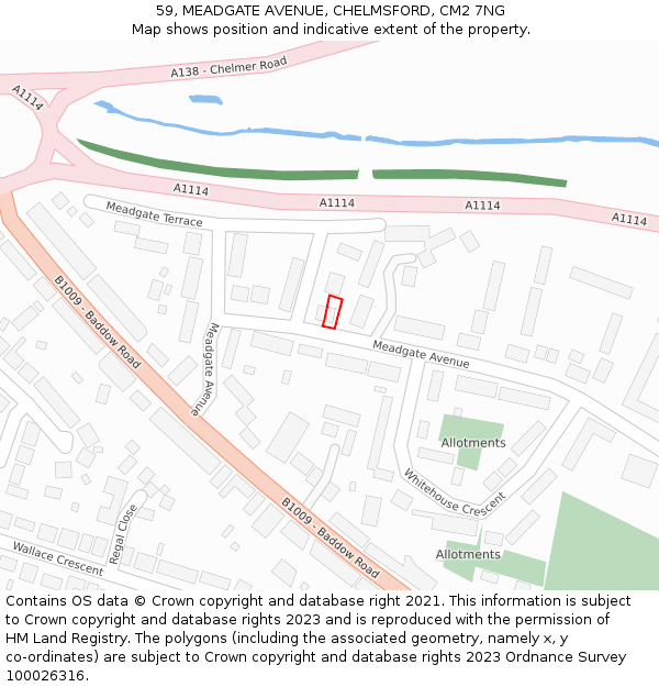 59, MEADGATE AVENUE, CHELMSFORD, CM2 7NG: Location map and indicative extent of plot