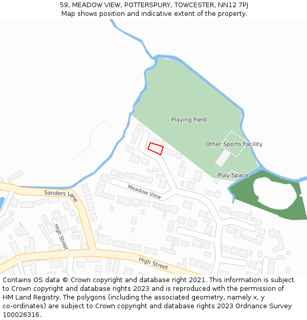 59, MEADOW VIEW, POTTERSPURY, TOWCESTER, NN12 7PJ: Location map and indicative extent of plot