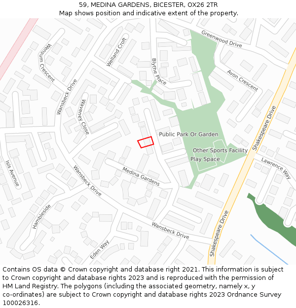 59, MEDINA GARDENS, BICESTER, OX26 2TR: Location map and indicative extent of plot