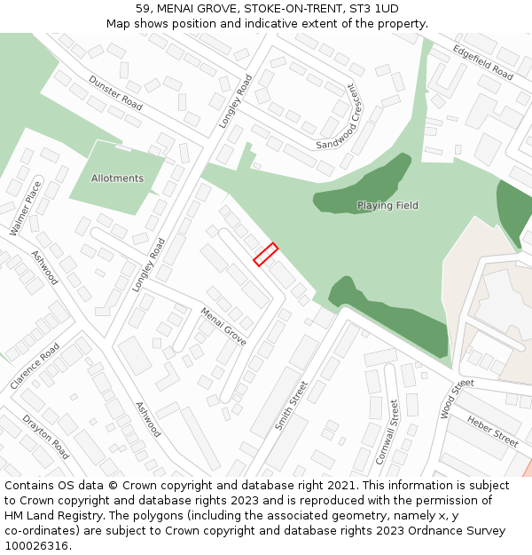 59, MENAI GROVE, STOKE-ON-TRENT, ST3 1UD: Location map and indicative extent of plot