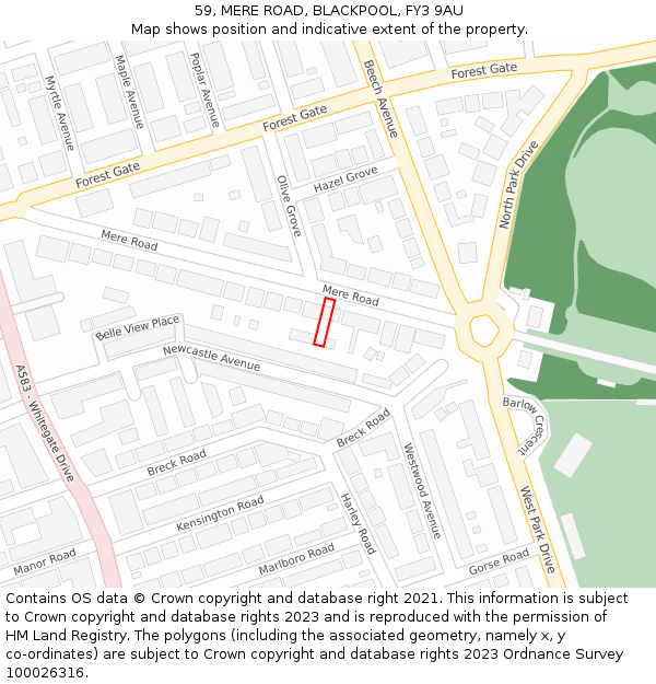 59, MERE ROAD, BLACKPOOL, FY3 9AU: Location map and indicative extent of plot