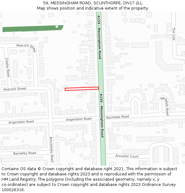 59, MESSINGHAM ROAD, SCUNTHORPE, DN17 2LL: Location map and indicative extent of plot
