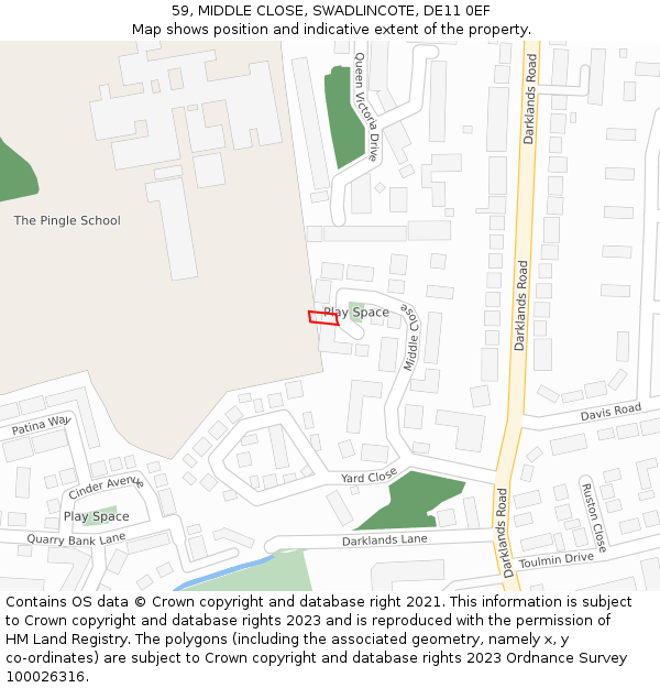 59, MIDDLE CLOSE, SWADLINCOTE, DE11 0EF: Location map and indicative extent of plot