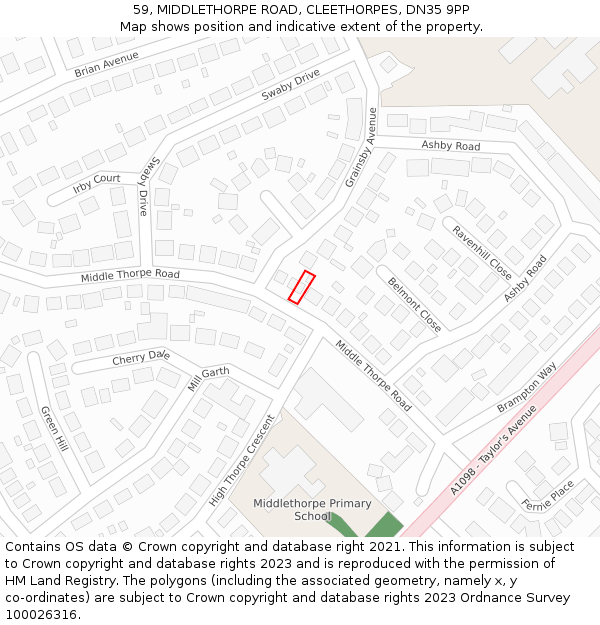 59, MIDDLETHORPE ROAD, CLEETHORPES, DN35 9PP: Location map and indicative extent of plot
