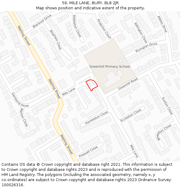 59, MILE LANE, BURY, BL8 2JR: Location map and indicative extent of plot