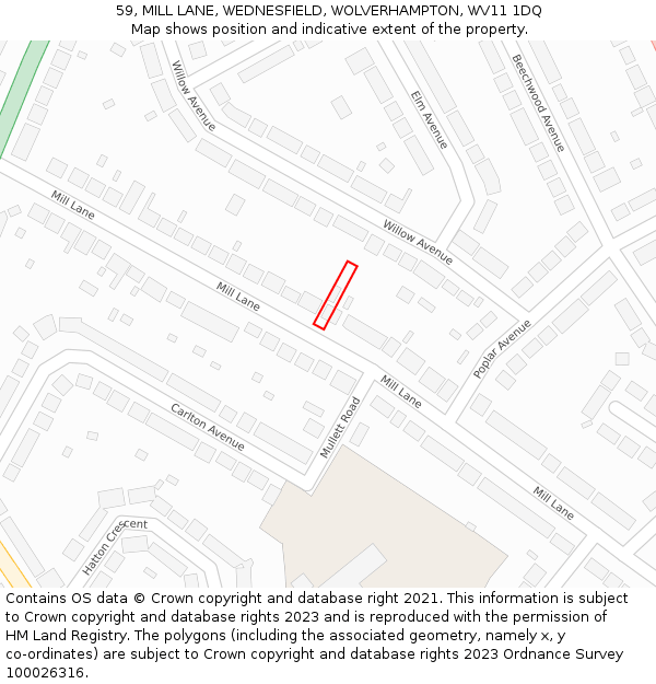 59, MILL LANE, WEDNESFIELD, WOLVERHAMPTON, WV11 1DQ: Location map and indicative extent of plot