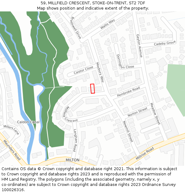 59, MILLFIELD CRESCENT, STOKE-ON-TRENT, ST2 7DF: Location map and indicative extent of plot