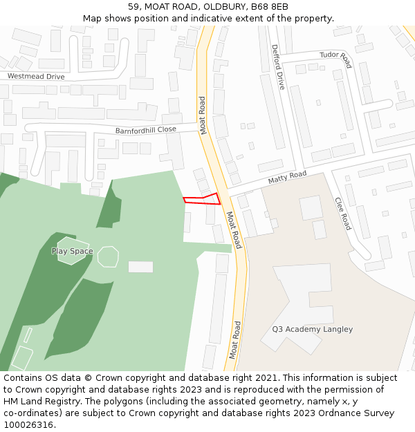 59, MOAT ROAD, OLDBURY, B68 8EB: Location map and indicative extent of plot