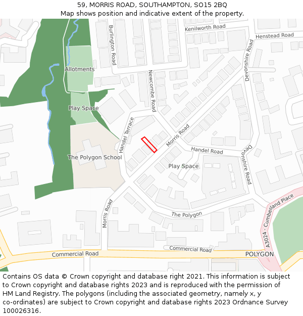 59, MORRIS ROAD, SOUTHAMPTON, SO15 2BQ: Location map and indicative extent of plot