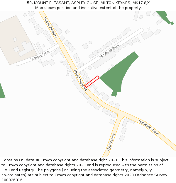 59, MOUNT PLEASANT, ASPLEY GUISE, MILTON KEYNES, MK17 8JX: Location map and indicative extent of plot
