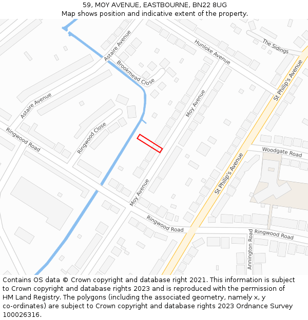 59, MOY AVENUE, EASTBOURNE, BN22 8UG: Location map and indicative extent of plot