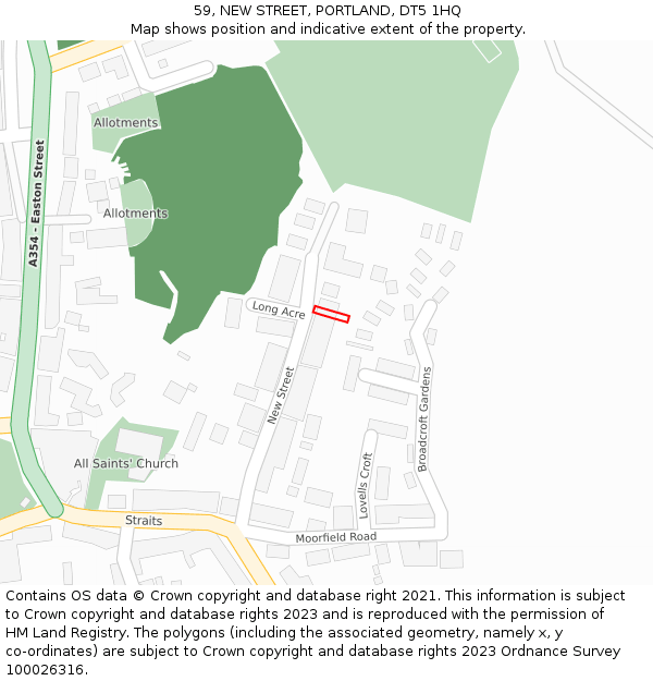 59, NEW STREET, PORTLAND, DT5 1HQ: Location map and indicative extent of plot