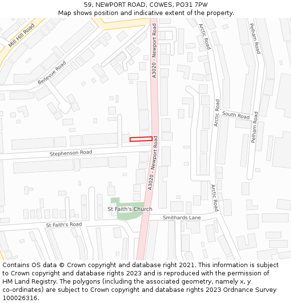 59, NEWPORT ROAD, COWES, PO31 7PW: Location map and indicative extent of plot