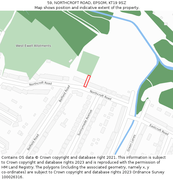 59, NORTHCROFT ROAD, EPSOM, KT19 9SZ: Location map and indicative extent of plot