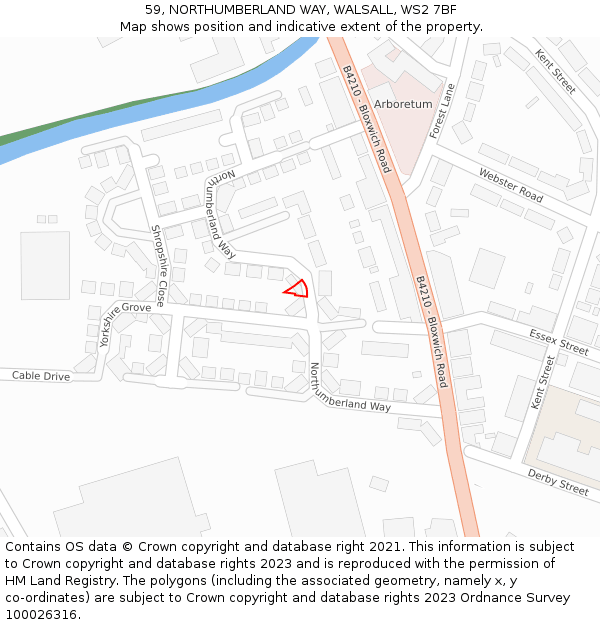 59, NORTHUMBERLAND WAY, WALSALL, WS2 7BF: Location map and indicative extent of plot