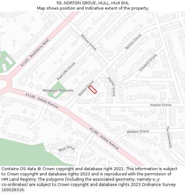 59, NORTON GROVE, HULL, HU4 6HL: Location map and indicative extent of plot
