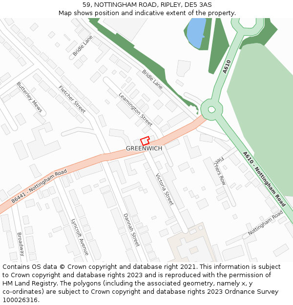 59, NOTTINGHAM ROAD, RIPLEY, DE5 3AS: Location map and indicative extent of plot