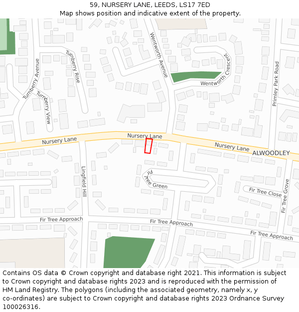 59, NURSERY LANE, LEEDS, LS17 7ED: Location map and indicative extent of plot