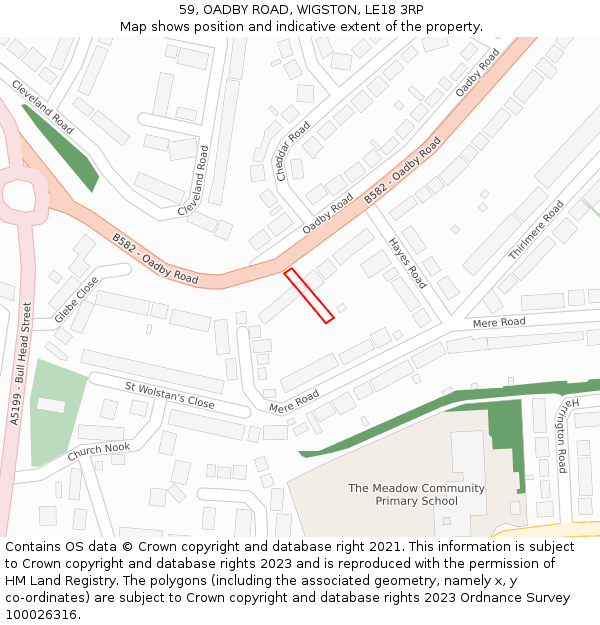 59, OADBY ROAD, WIGSTON, LE18 3RP: Location map and indicative extent of plot