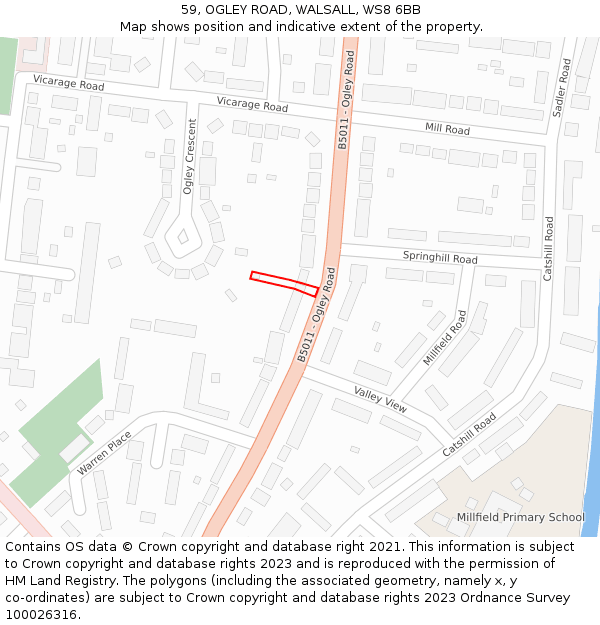 59, OGLEY ROAD, WALSALL, WS8 6BB: Location map and indicative extent of plot