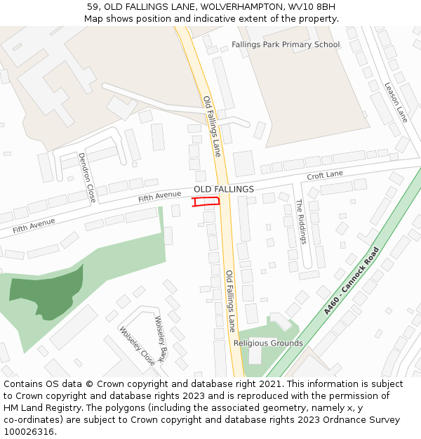 59, OLD FALLINGS LANE, WOLVERHAMPTON, WV10 8BH: Location map and indicative extent of plot