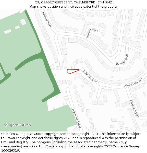 59, ORFORD CRESCENT, CHELMSFORD, CM1 7NZ: Location map and indicative extent of plot