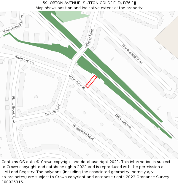 59, ORTON AVENUE, SUTTON COLDFIELD, B76 1JJ: Location map and indicative extent of plot