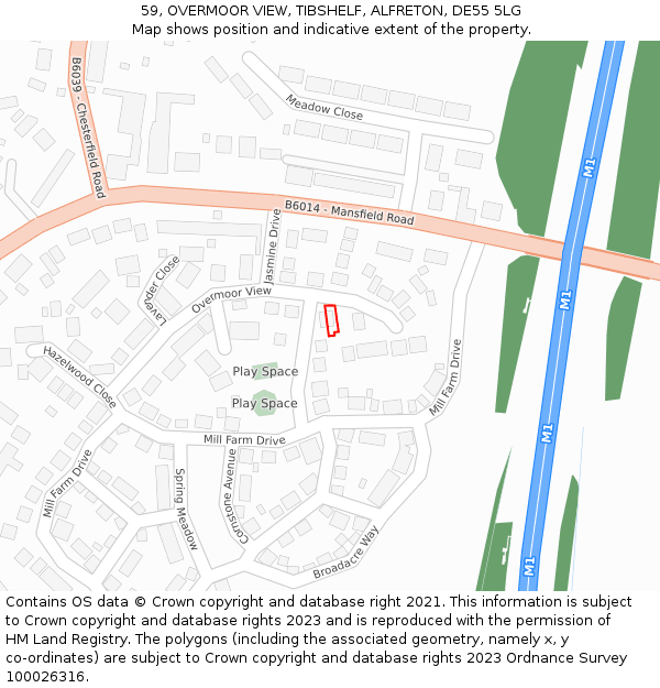 59, OVERMOOR VIEW, TIBSHELF, ALFRETON, DE55 5LG: Location map and indicative extent of plot