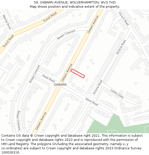 59, OXBARN AVENUE, WOLVERHAMPTON, WV3 7HD: Location map and indicative extent of plot