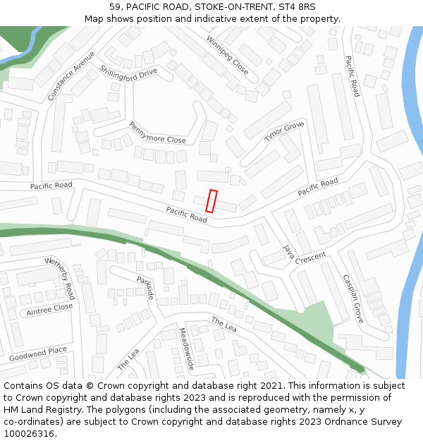 59, PACIFIC ROAD, STOKE-ON-TRENT, ST4 8RS: Location map and indicative extent of plot