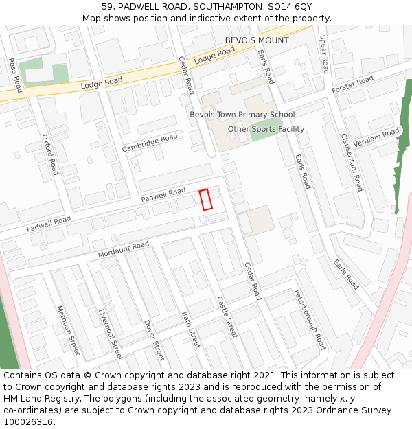 59, PADWELL ROAD, SOUTHAMPTON, SO14 6QY: Location map and indicative extent of plot