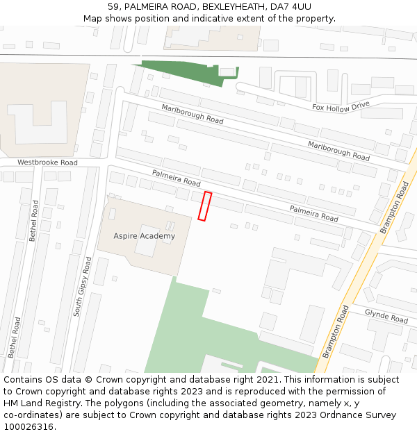 59, PALMEIRA ROAD, BEXLEYHEATH, DA7 4UU: Location map and indicative extent of plot