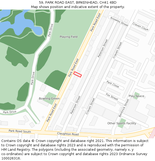 59, PARK ROAD EAST, BIRKENHEAD, CH41 4BD: Location map and indicative extent of plot