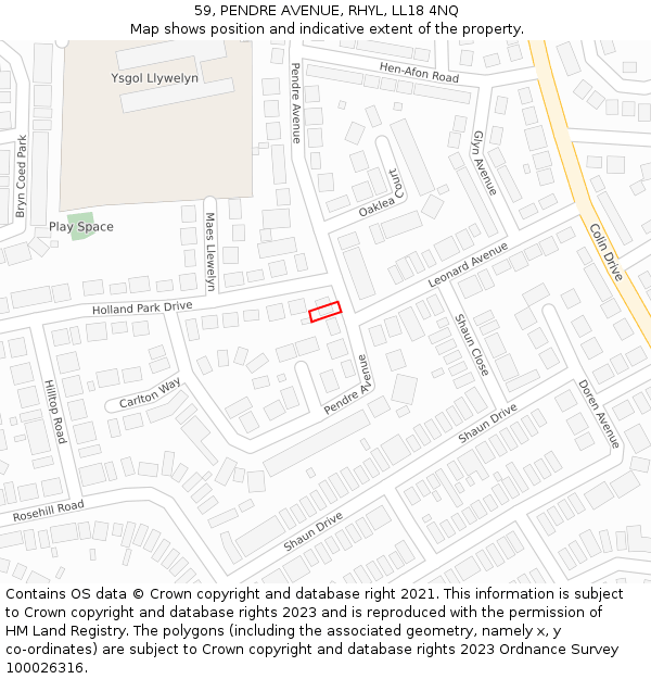 59, PENDRE AVENUE, RHYL, LL18 4NQ: Location map and indicative extent of plot