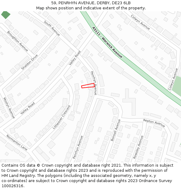 59, PENRHYN AVENUE, DERBY, DE23 6LB: Location map and indicative extent of plot