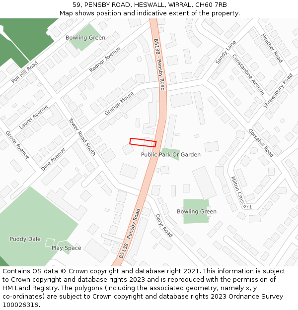 59, PENSBY ROAD, HESWALL, WIRRAL, CH60 7RB: Location map and indicative extent of plot