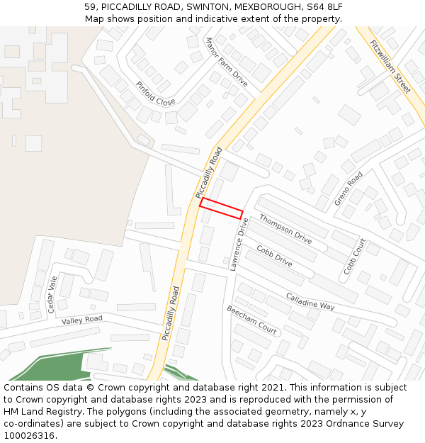 59, PICCADILLY ROAD, SWINTON, MEXBOROUGH, S64 8LF: Location map and indicative extent of plot