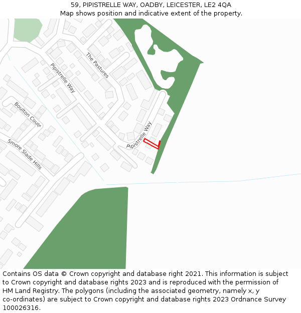 59, PIPISTRELLE WAY, OADBY, LEICESTER, LE2 4QA: Location map and indicative extent of plot