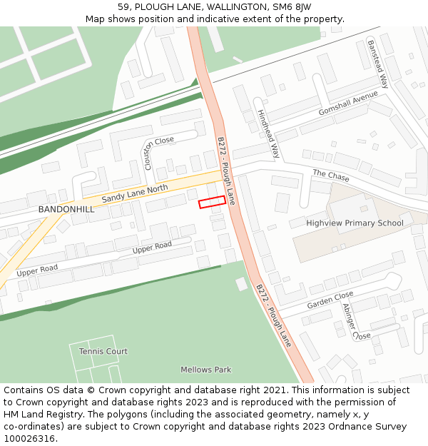 59, PLOUGH LANE, WALLINGTON, SM6 8JW: Location map and indicative extent of plot