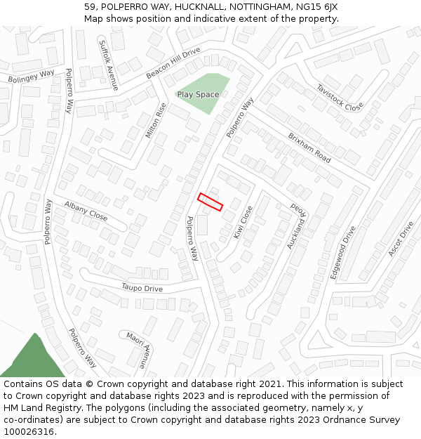 59, POLPERRO WAY, HUCKNALL, NOTTINGHAM, NG15 6JX: Location map and indicative extent of plot
