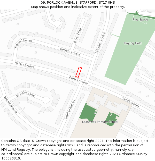 59, PORLOCK AVENUE, STAFFORD, ST17 0HS: Location map and indicative extent of plot