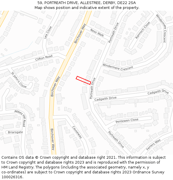 59, PORTREATH DRIVE, ALLESTREE, DERBY, DE22 2SA: Location map and indicative extent of plot