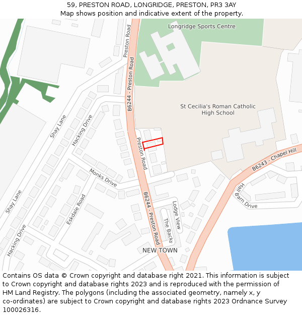 59, PRESTON ROAD, LONGRIDGE, PRESTON, PR3 3AY: Location map and indicative extent of plot