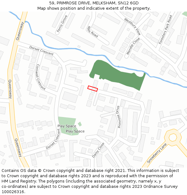 59, PRIMROSE DRIVE, MELKSHAM, SN12 6GD: Location map and indicative extent of plot