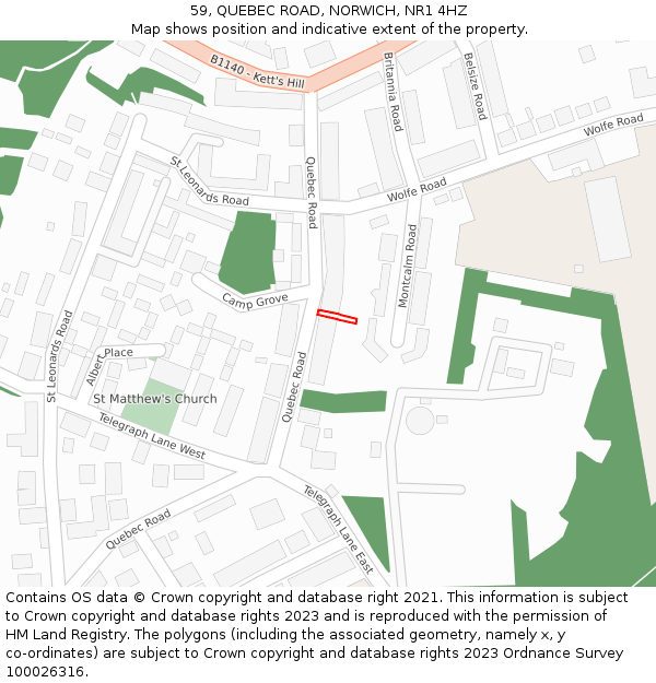 59, QUEBEC ROAD, NORWICH, NR1 4HZ: Location map and indicative extent of plot