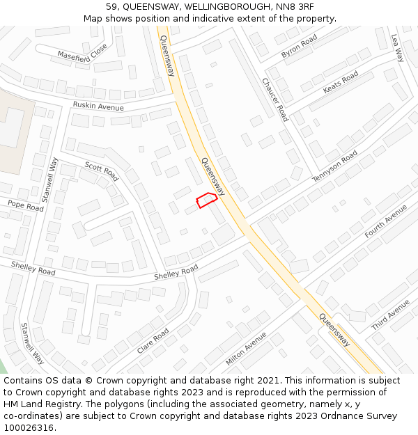 59, QUEENSWAY, WELLINGBOROUGH, NN8 3RF: Location map and indicative extent of plot
