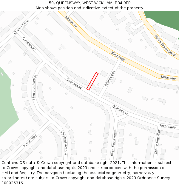 59, QUEENSWAY, WEST WICKHAM, BR4 9EP: Location map and indicative extent of plot