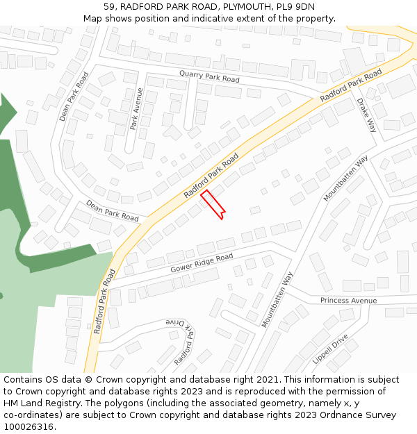 59, RADFORD PARK ROAD, PLYMOUTH, PL9 9DN: Location map and indicative extent of plot